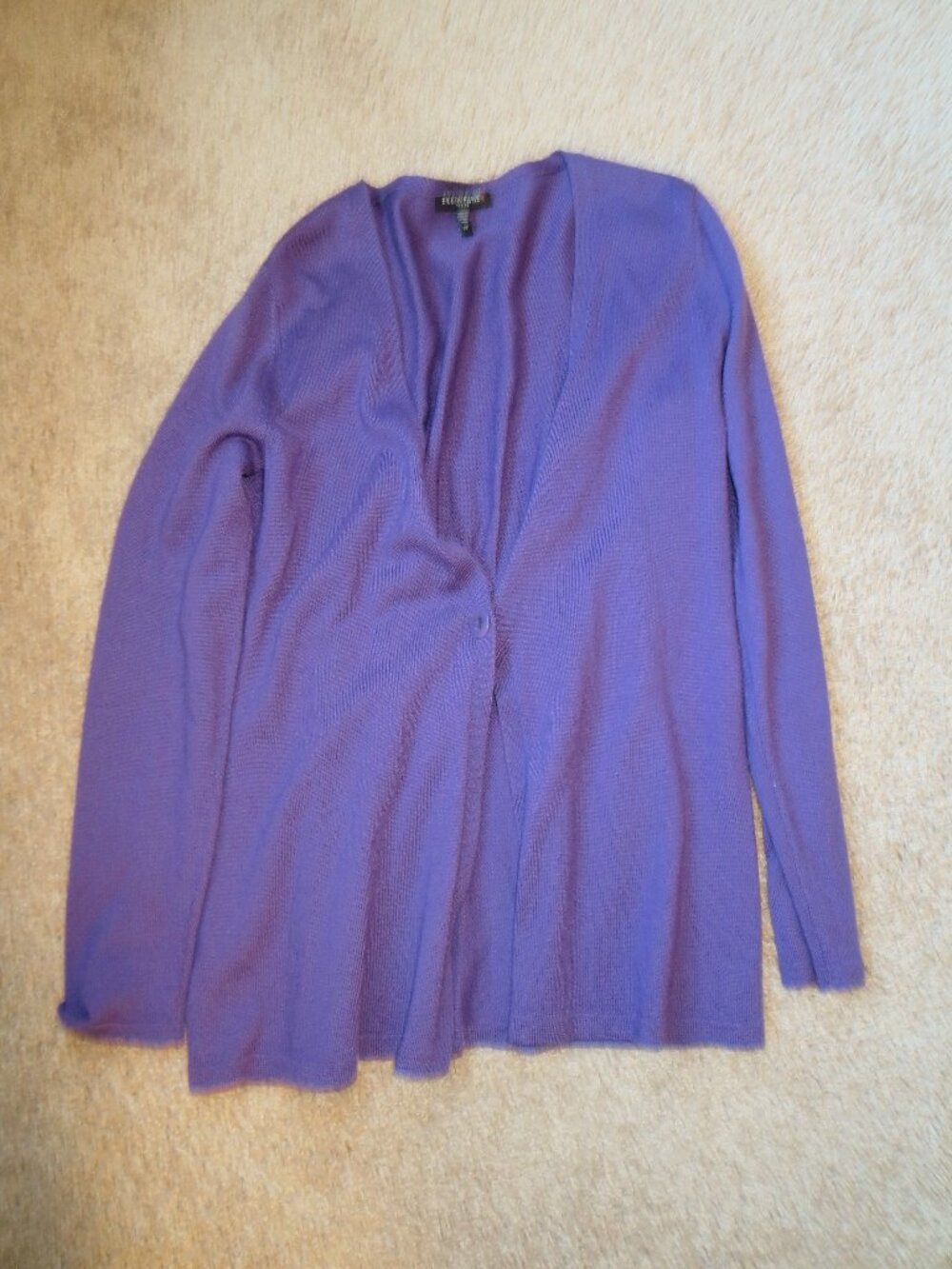 Eileen Fisher 100% Merino Wool Purple Cardigan Size PP, 1 Button